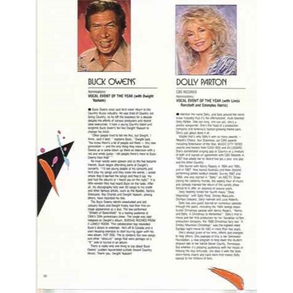 1988 DOLLY PARTON & BUCK OWENS CMA Awards PROMO TRADE AD 8.5x11.  m191 - Picture 1 of 1